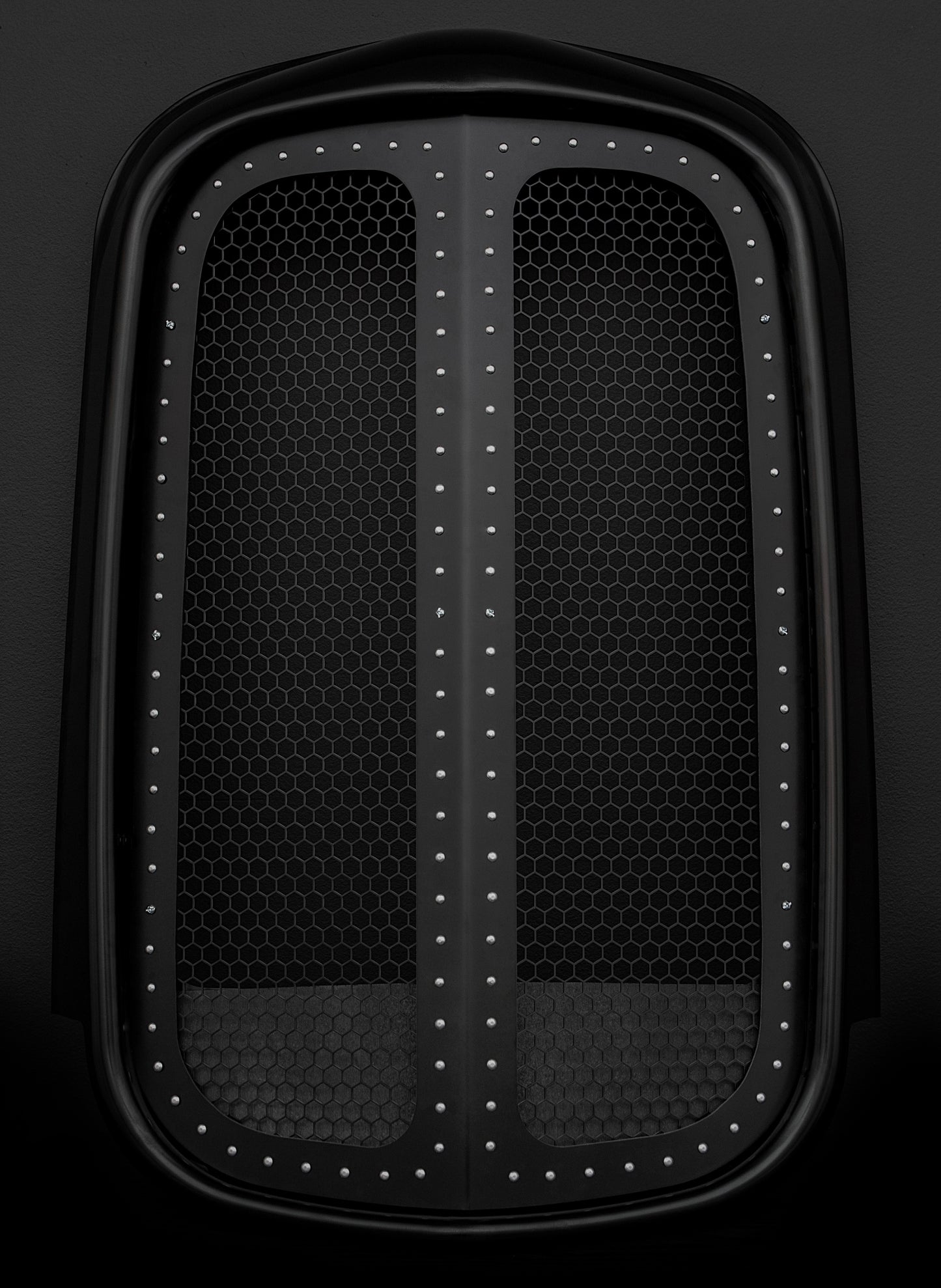 1932 Ford Black Grille Shell Frame + Black Hex Mesh + Silver Rivets
