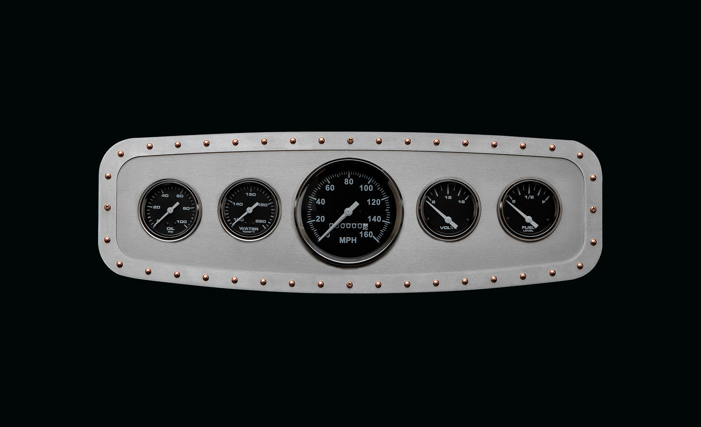 Aviation 5 Gauge Dash Insert + Silver Frame + Copper Rivets