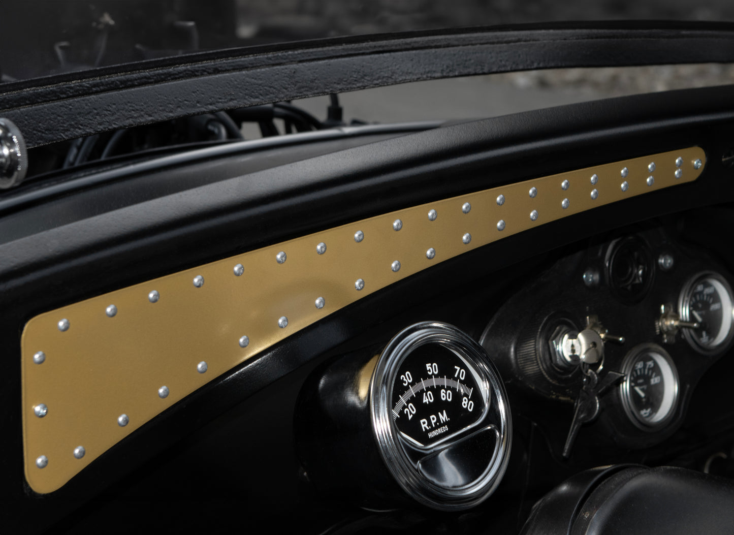 1930-1931 Ford Model A Aluminum Dash Rail Inlays - Brass w/ Aviation Rivets