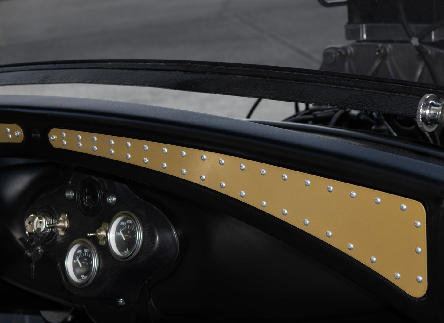 1930-1931 Ford Model A Aluminum Dash Rail Inlays - Brass w/ Aviation Rivets