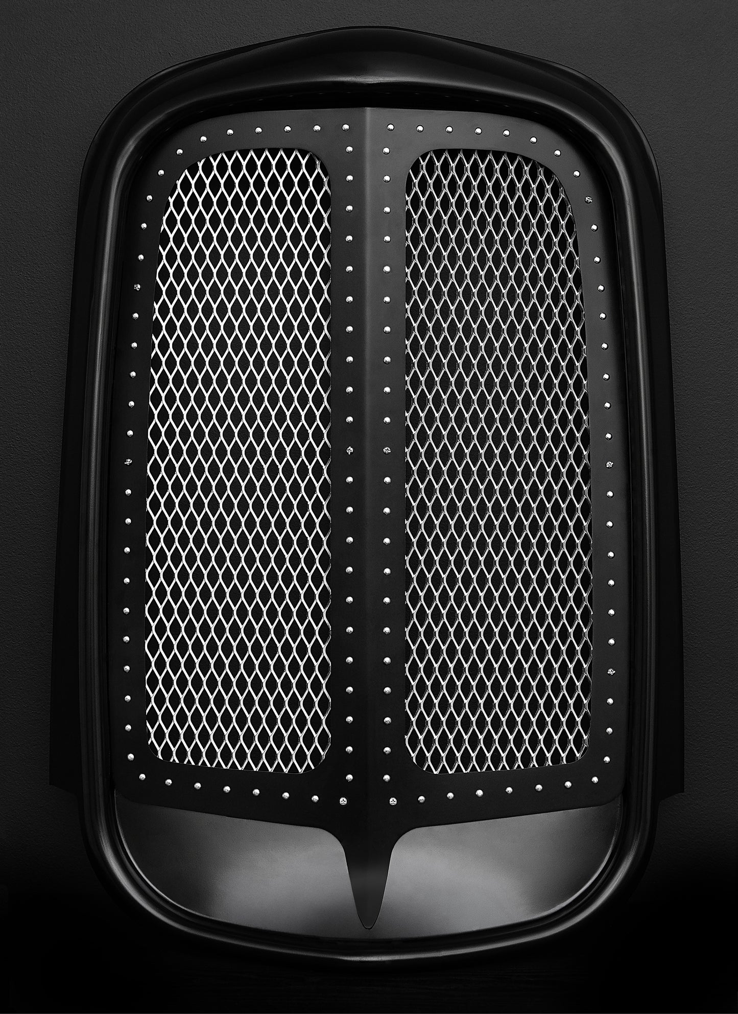 1932 Ford (Shorty) Black Grille Shell Frames + Silver Diamond Mesh + Silver Rivets