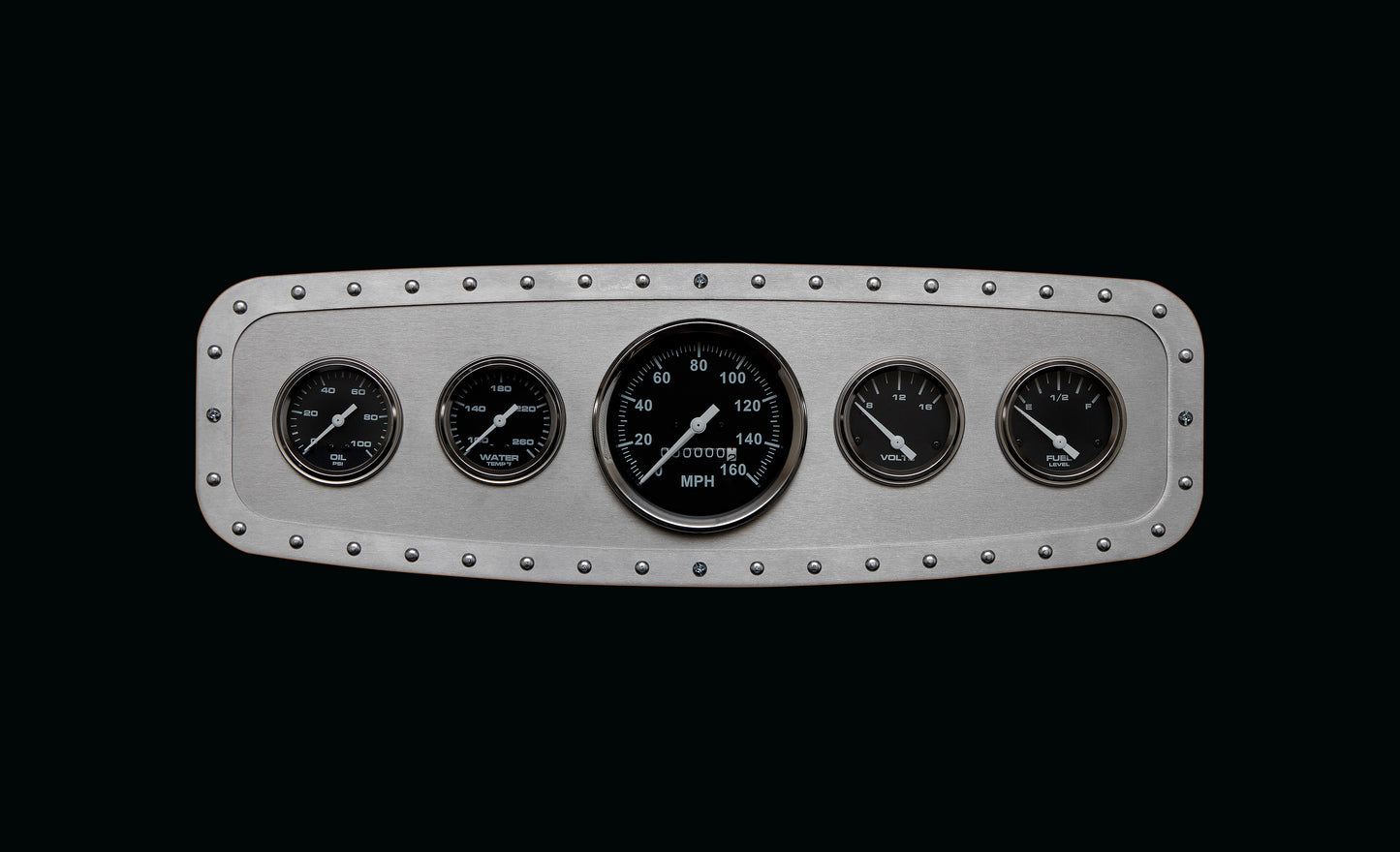 Aviation 5 Gauge Dash Insert + Silver Frame + Silver Rivets