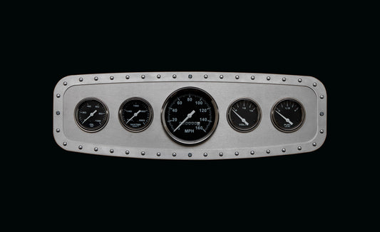 Aviation 5 Gauge Dash Insert + Silver Frame + Silver Rivets