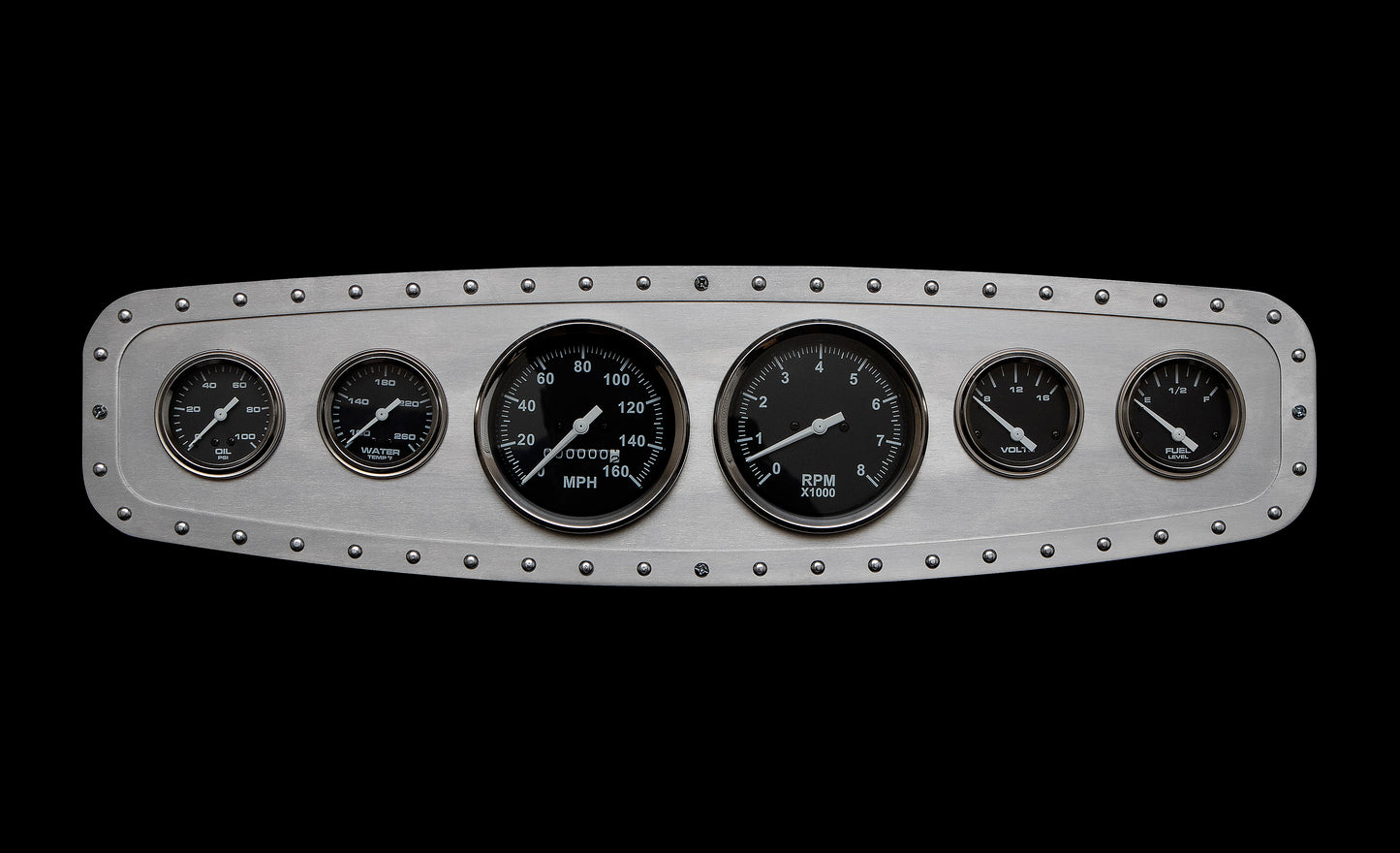 Aviation 6 Gauge Dash Insert + Silver Frame + Silver Rivets